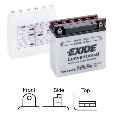 EXIDE suchá, přednabitá 12V 5,5Ah 45A 135x60x130