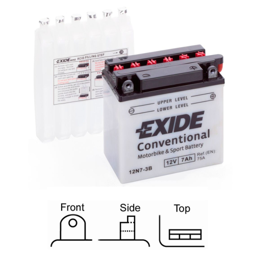 EXIDE suchá, přednabitá 12V 7Ah 75A 135x75x133