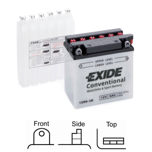 EXIDE suchá, přednabitá 12V 9Ah 85A 135x75x139