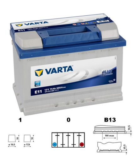 VARTA Blue dynamic 74Ah 12V 680A 278x175x190