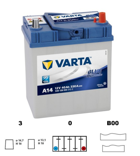 VARTA Blue dynamic Asia 40Ah 12V 330A 187x127x227 slabé jap.poly