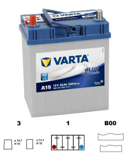 VARTA Blue dynamic Asia 40Ah 12V 330A 187x127x227 LEVÁ slabé poly