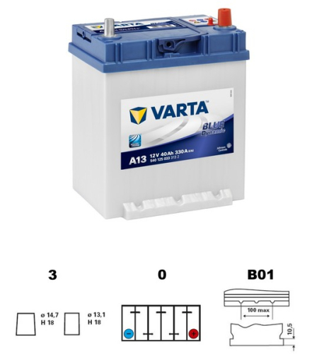 VARTA Blue dynamic Asia 40Ah 12V 330A 187x127x227 slabé jap.poly