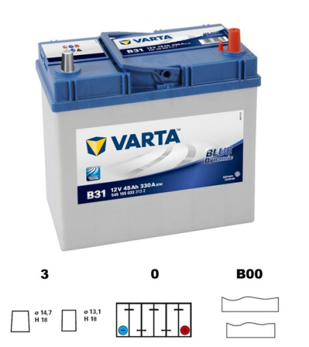 VARTA Blue dynamic Asia 45Ah 12V 330A 238x129x227 slabé jap. pol