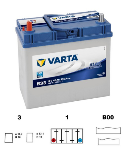 VARTA Blue dynamic Asia 45Ah 12V 330A 238x129x227 LEVÁ slabé poly