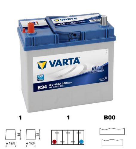 VARTA Blue dynamic Asia 45Ah 12V 330A 238x129x227 LEVÁ