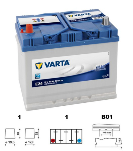 VARTA Blue dynamic Asia 70Ah 12V 630A 261x175x220 LEVÁ