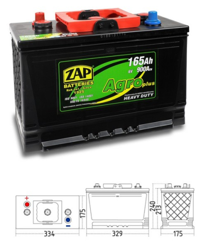 ZAP Agro HD 165Ah 6V 900A 334x175x240