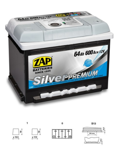 ZAP Silver Premium 64Ah 12V 600A 242x175x175