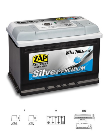 ZAP Silver Premium 80Ah 12V 760A 275x175x190