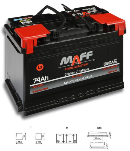 MAFF 74Ah 12V 680A 275x175x190